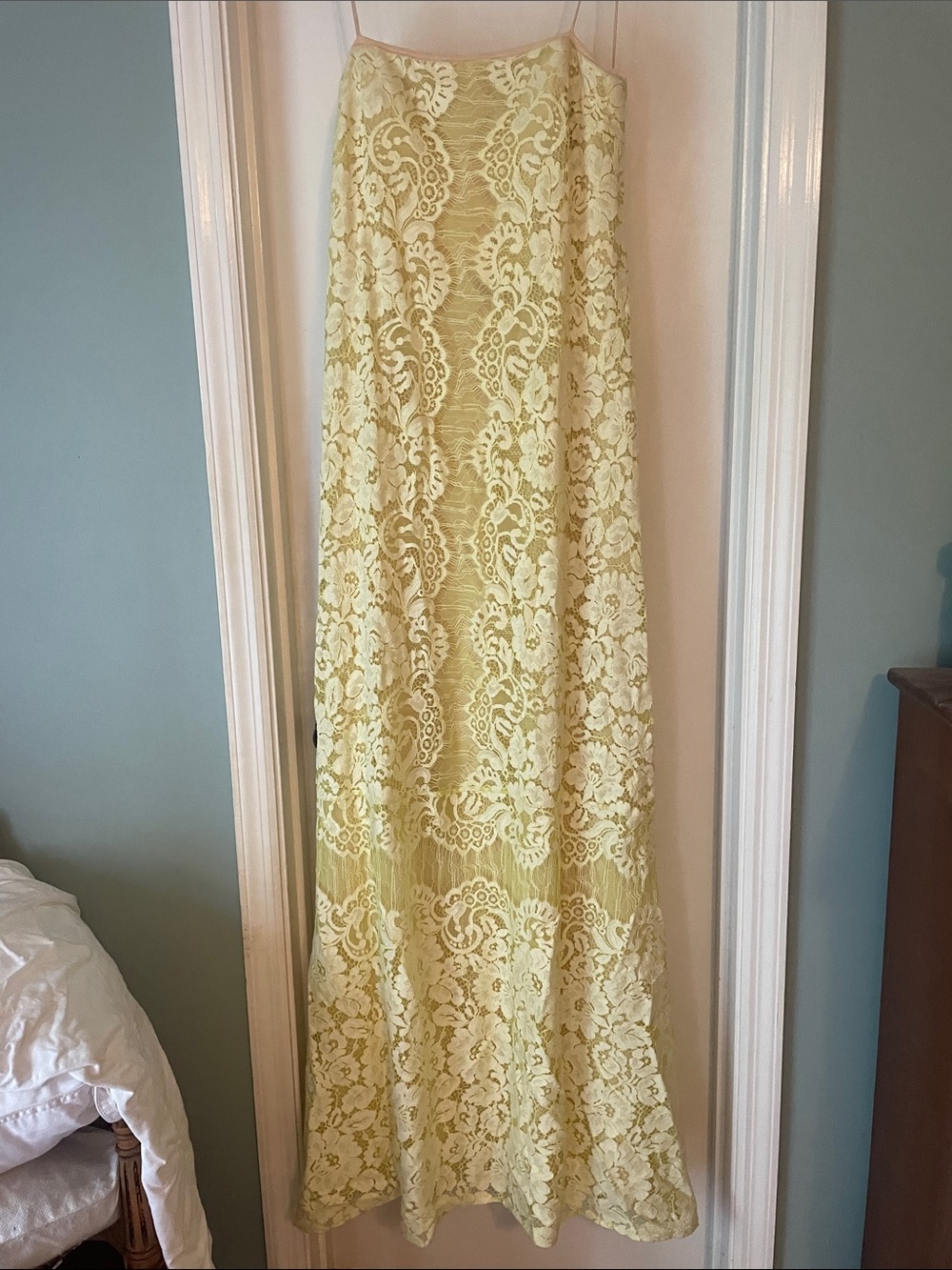 Strapless Lace Maxi Dress in Pale Yellow